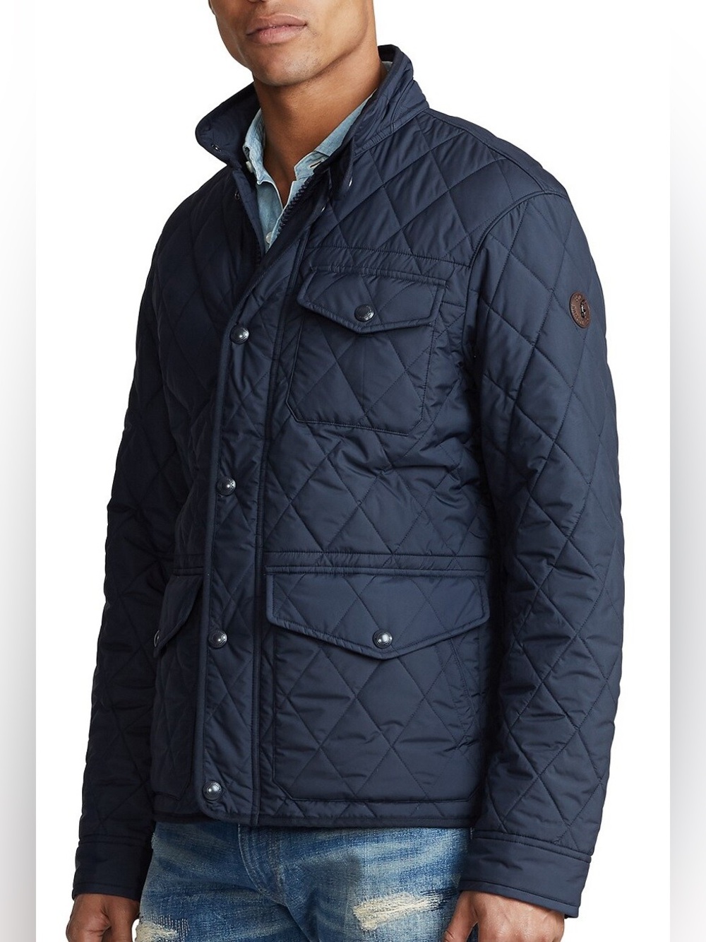 Polo Ralph Lauren Men's Men's Dartmouth Navy Quilted Coat leather piping Large